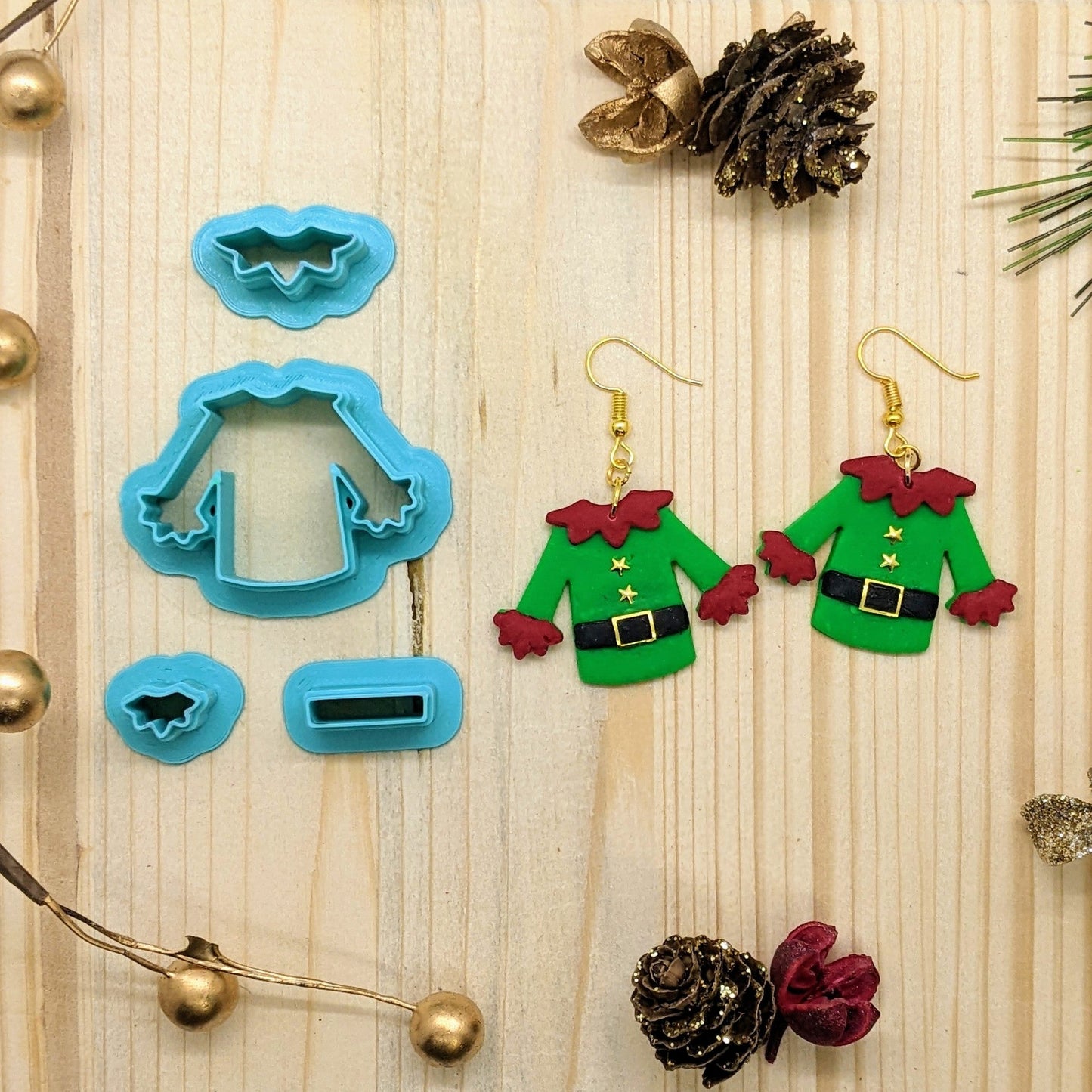 4 Piece Elf Jacket Cookie Cutter Set: Ideal for Cookies, Ceramics, Pottery, Polymer Clay, and Fondant