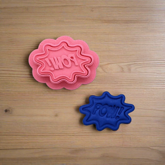 Superhero Comic Book POW! Bubble Stamp & Cutter Set for Cookies, Ceramics, Pottery, Polymer Clay, Fondant - Multi-Medium Craft & Baking Tool