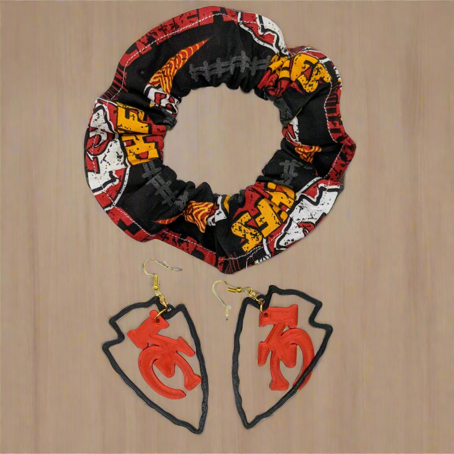 Kansas City Chiefs Earrings & Ponytail Scrunchie Accessory Set | Style A