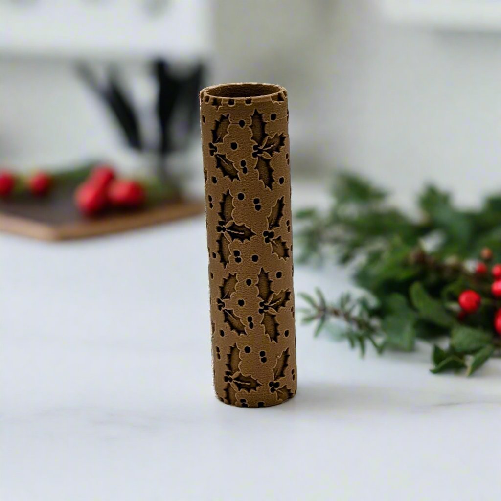 Christmas Hollies Debossing Texture Roller for Fondant, Clay, Ceramics & More