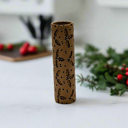 Christmas Hollies Debossing Texture Roller for Fondant, Clay, Ceramics & More