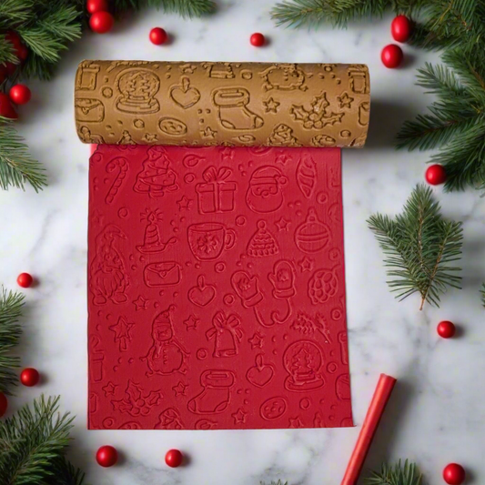 Christmas Joy Debossing Texture Roller - Perfect for Cookies, Fondant, Polymer Clay, Ceramics, Pottery, and More