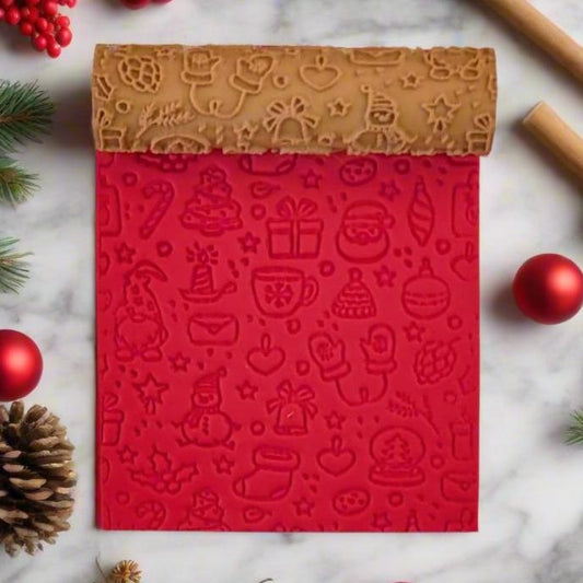 Christmas Joy Embossing Texture Roller - Perfect for Cookies, Fondant, Polymer Clay, Ceramics, Pottery, and More
