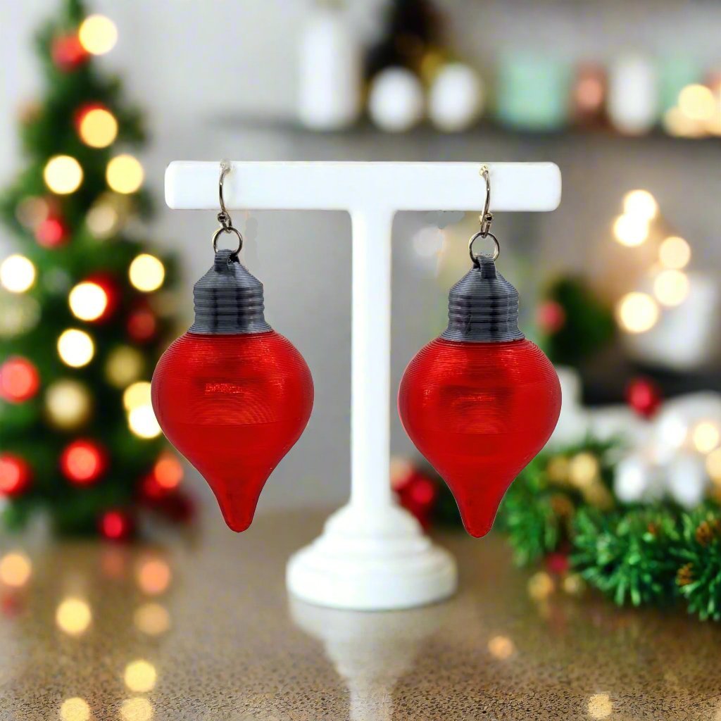Festive 3D Printed Christmas Bulb Earrings - Unique Holiday Jewelry