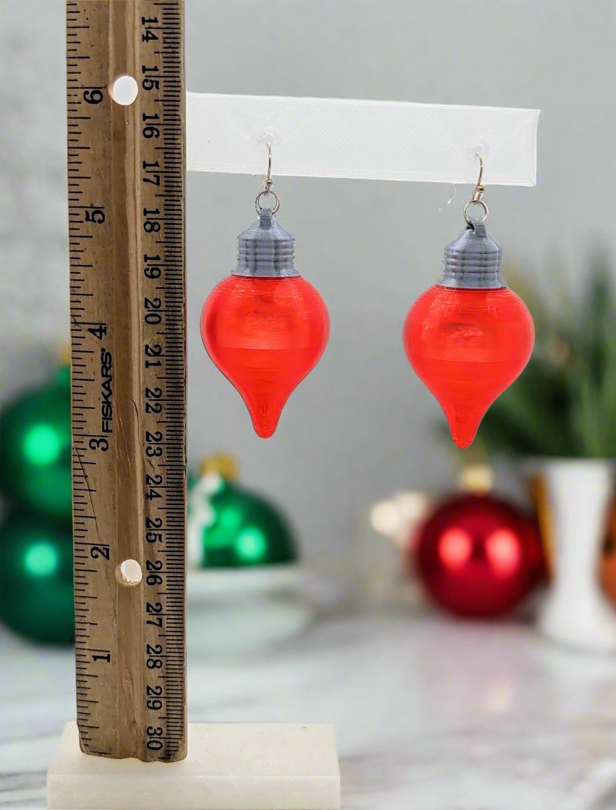 Festive 3D Printed Christmas Bulb Earrings - Unique Holiday Jewelry