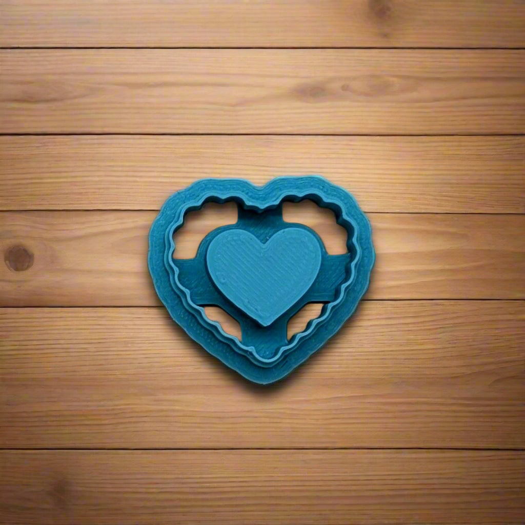 Scalloped Heart with Embossed Heart Center Cookie Cutter: Ideal for Cookies, Ceramics, Pottery, Polymer Clay, and Fondant