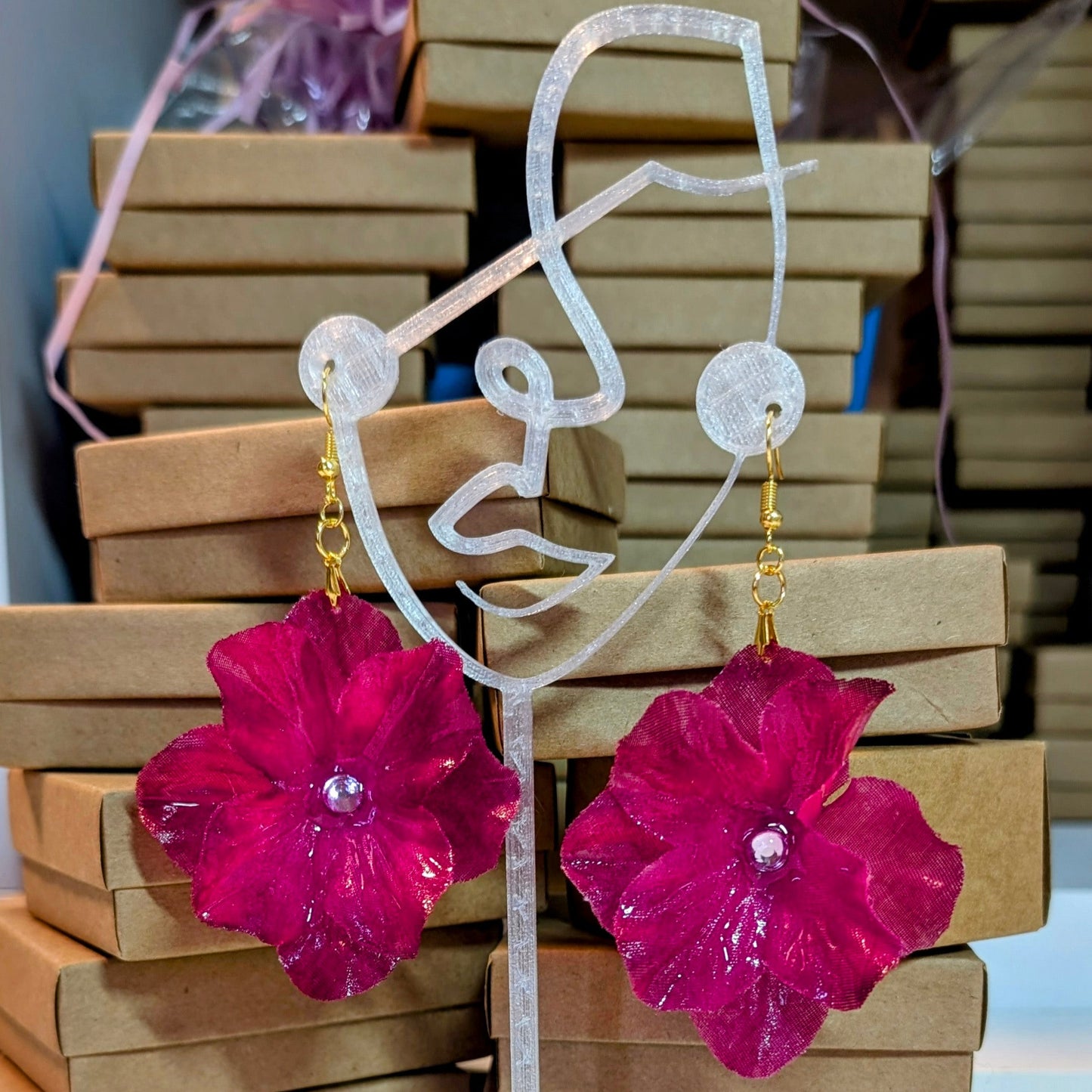 Pink Spring Blossom Resin Dangle Earrings | Handmade Floral Jewelry