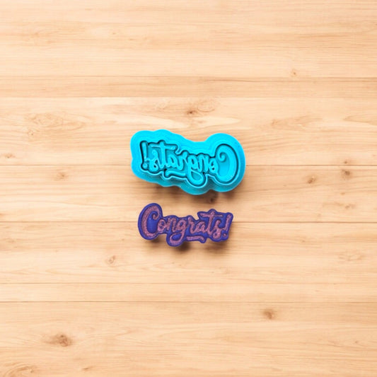 Congrats! Fun Cursive Font Cookie Cutter & Stamp Set: Ideal for Cookies, Ceramics, Pottery, Polymer Clay, and Fondant