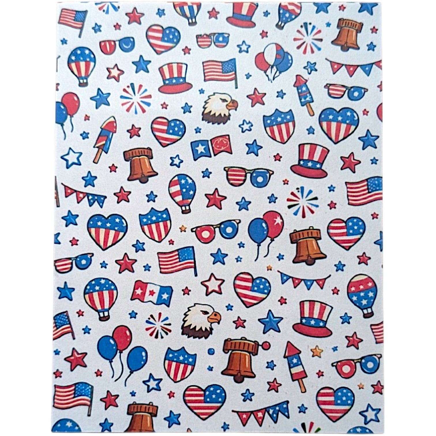Patterned paper with American patriotic symbols on a white background