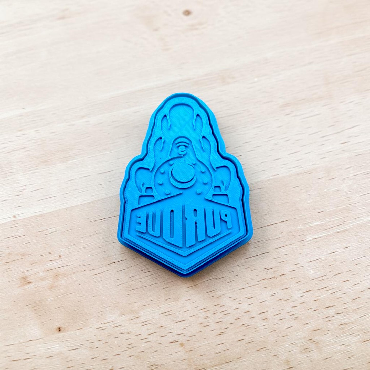 blue Purdue boilermakers inspired train cookie cutter and stamp set for cookies fondant and clay crafts on wood background