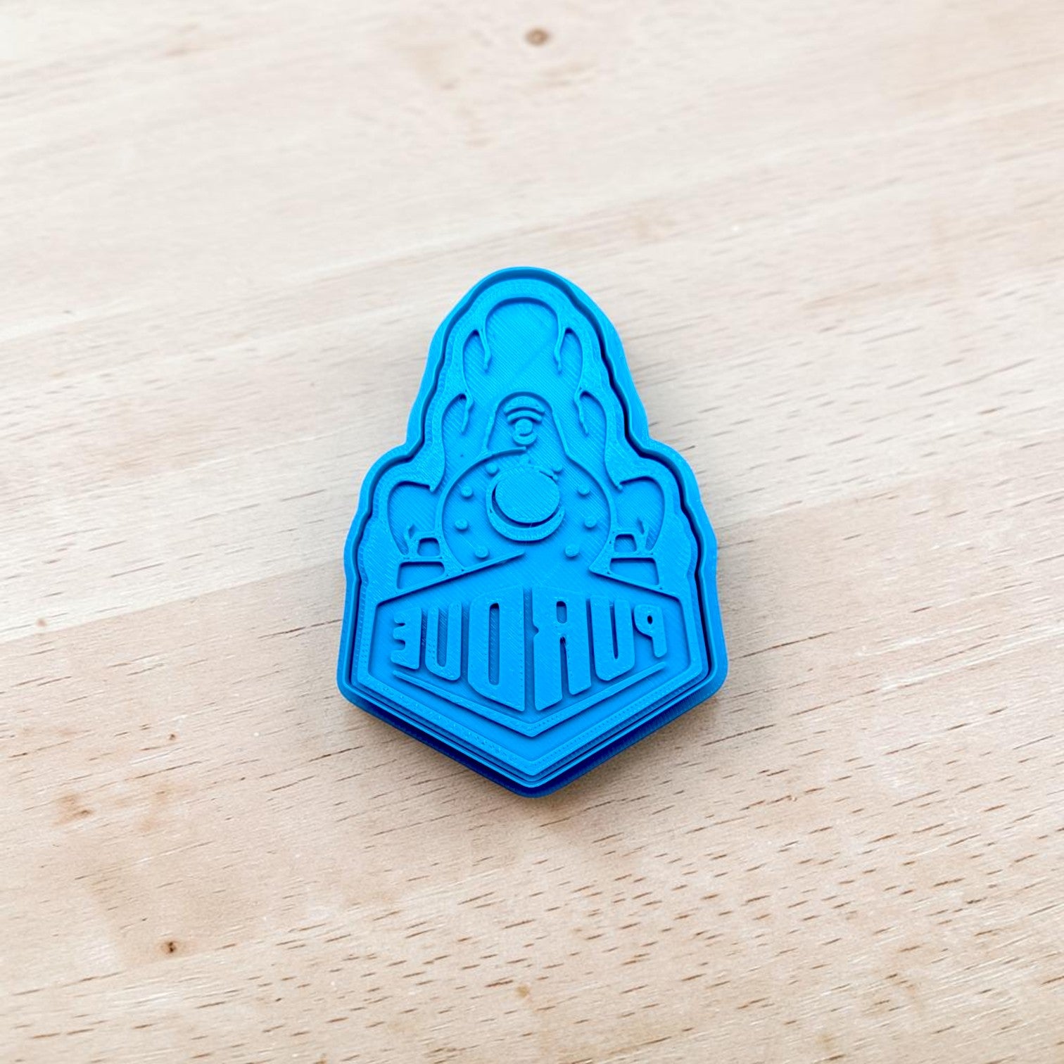 blue Purdue boilermakers inspired train cookie cutter and stamp set for cookies fondant and clay crafts on wood background