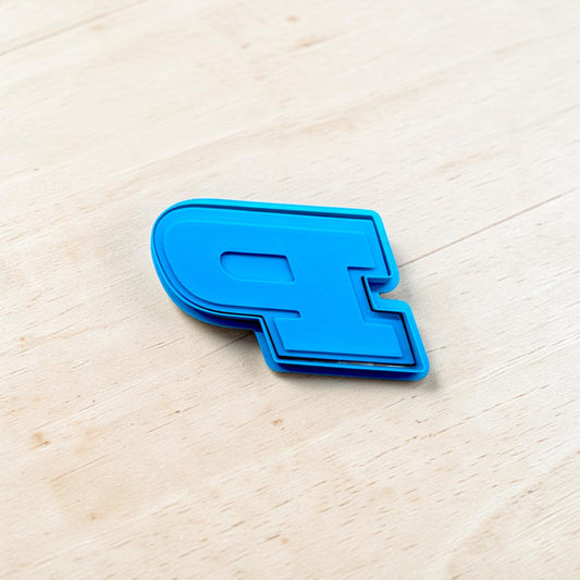 blue Purdue p inspired cookie cutter and stamp set for cookies fondant and clay crafts on wood background
