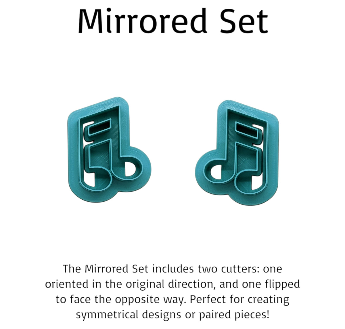 Mirrored slanted beamed sixteenth note cookie cutter set in teal, perfect for symmetrical or paired designs in baking and crafting.