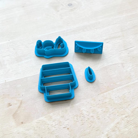 Snoopy, Doghouse, Ear & Light Strand 4-Piece Cookie Cutters and Stamp Set: Ideal for Cookies, Ceramics, Pottery, Polymer Clay, and Fondant