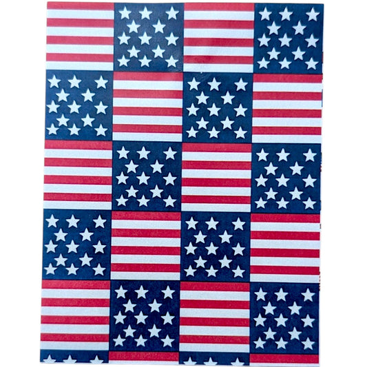 Patchwork of American flags with red, white, and blue colors.