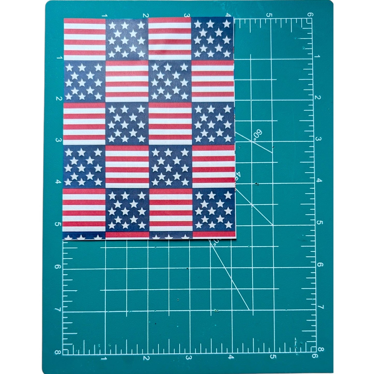 American flag pattern on a cutting mat with measurements