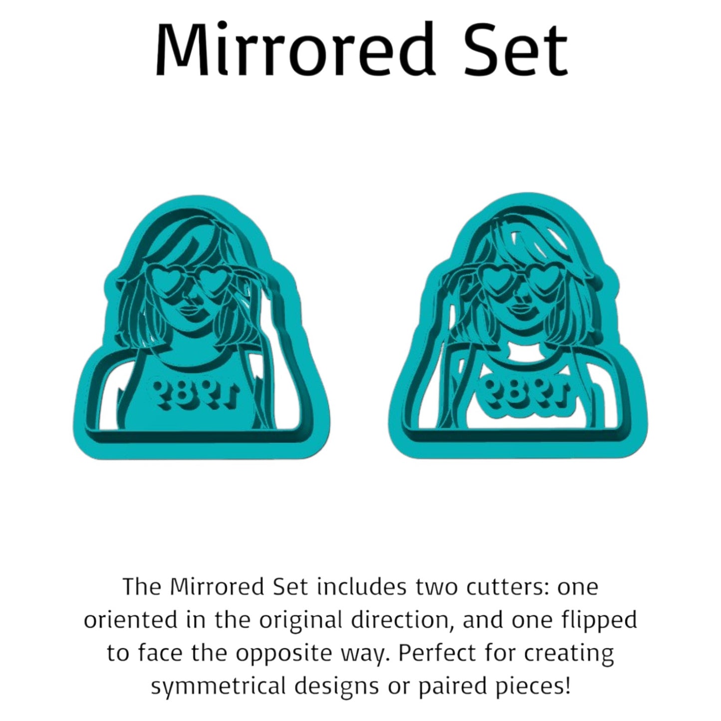 1989 Era‑inspired tank top bust cookie cutters featuring heart‑shaped sunglasses design, mirrored set for symmetrical crafts and baking — perfect for cookies, fondant, pottery, ceramics, and polymer clay.
