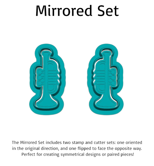Mirrored Trumpet Style A cookie cutter and stamp sets for polymer clay earrings, paired crafts, cookies and fondant