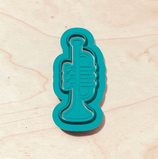 Trumpet Style A cookie cutter and detail stamp set for cookies, polymer clay, fondant, pottery and ceramic crafts