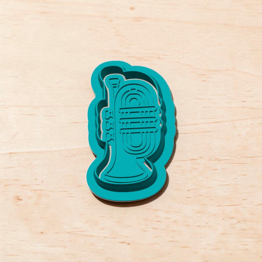 3D printed Trumpet Style B cookie cutter and stamp assembled for cookies, polymer clay, fondant, pottery and ceramics