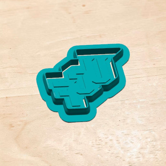 University of Central Florida UCF logo cookie cutter and stamp set — teal 3D‑printed design for cookies, fondant, and polymer clay.