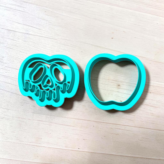 Poison apple skull layered cutter set with dripping skull face and apple outline for Halloween cookies, polymer clay, fondant and crafts