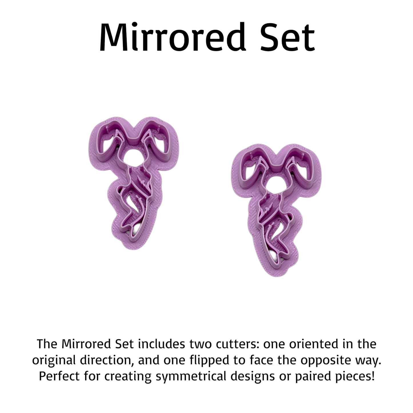 Two purple sexy bunny cookie cutters labeled 'Mirrored Set' on a white background.