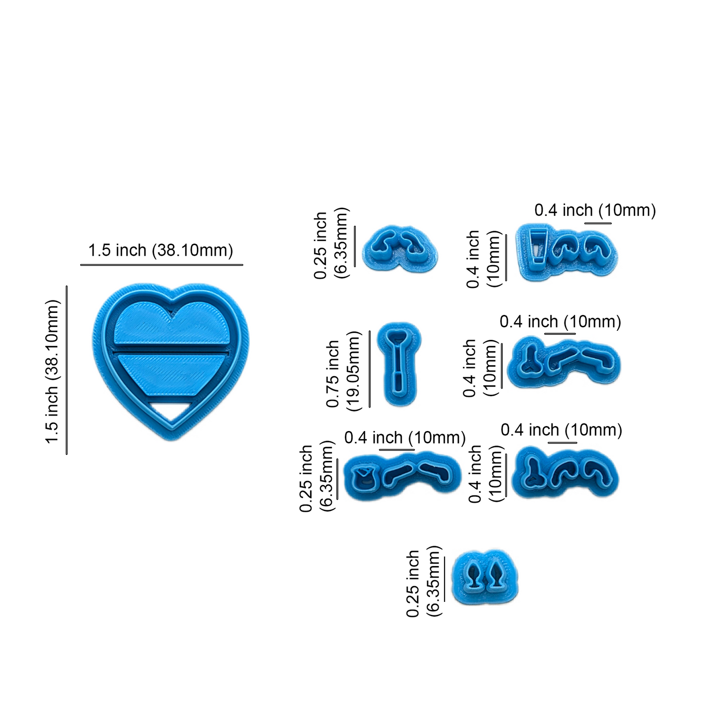Naughty Nook Heart Cutter Set with Miniature Adult-Theme Toy Cutter Options: Idea for Ceramics, Pottery & Polymer Clay Jewelry